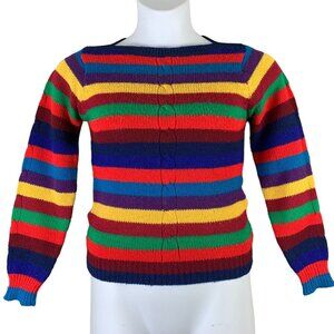 Vintage Sweater Sz Small Striped Colorful Long Sleeved Knit Pullover Top Collage